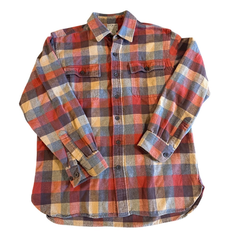 LL Bean Mens Traditional Fit 100% Cotton Flannel Plaid Shirt Multicolor Medium